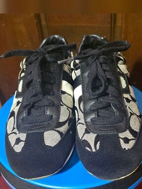 Coach Black and Cream Signature Logo Sneakers